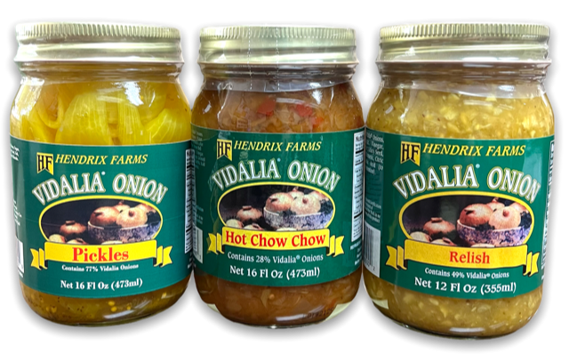 Hendrix Farms Vidalia Onion Relish, Pickles and Hot Chow Chow Variety Pack